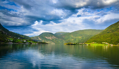 Fototapeta na wymiar Panoramic view of Sognefjord, one of the most beautiful fjords in Norway