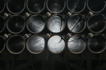 Multi-barrel rocket launcher. Launch tubes. Artillery. 