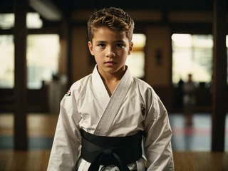 Fotobehang A Boy in a Karate Uniform and a Black Belt © George Fontana