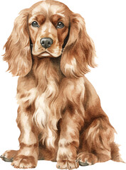 English cocker spaniel dog watercolour illustration created with Generative AI technology