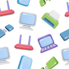 Computer gadgets pattern. Seamless background with laptop tablet pc printer decent vector smart devices