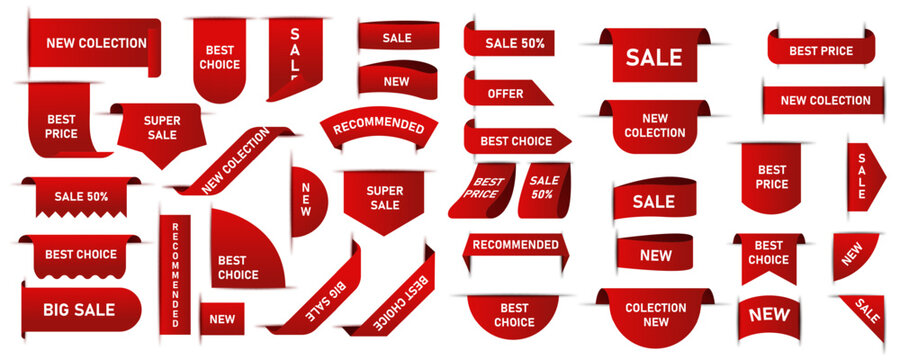 Price tags vector collection. Ribbon sale banners. Best choice, order now, special offer, new. Isolated