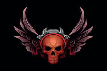 Human skull and wings. Colourful vector illustration on black background.