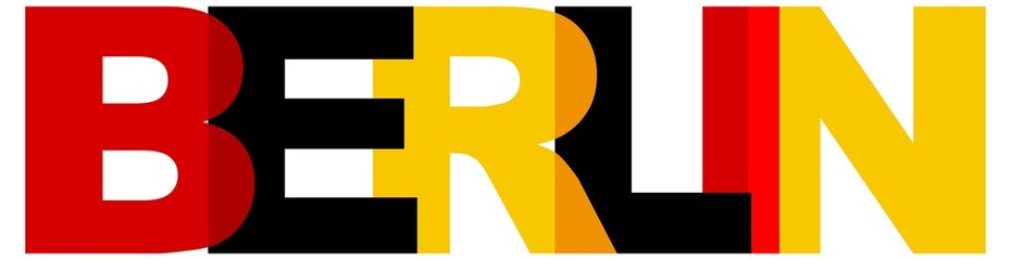 Berlin, phrase overlap color no transparency. Concept of simple text for typography poster, sticker design, apparel print, greeting card or postcard. Graphic slogan isolated on white background. © SolaruS