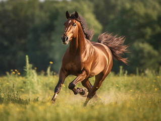 A regal horse galloping through a meadow - Powered by Adobe