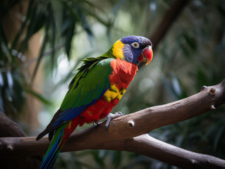 A colorful parrot perched on a tree branch