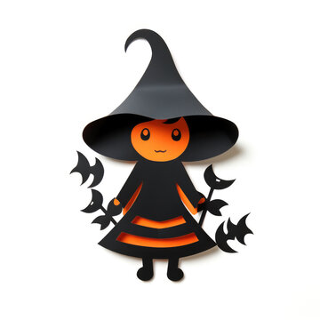 A paper cut of a witch with bats. Digital image.