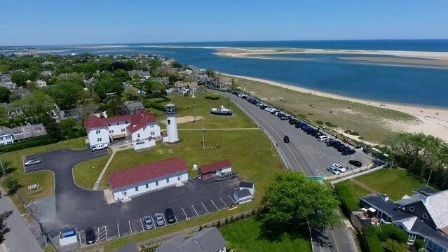 Aerial Pan at Chatham, Cape Cod Historic Lighthouse and Coast Guard Station