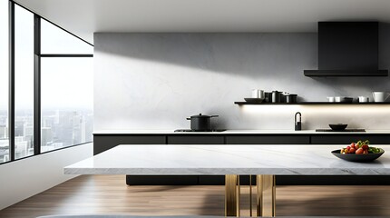 White counter in kitchen for display