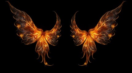 A pair of fire flame wings isolated on black background