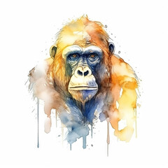 Splash watercolor monkey illustration - generative AI, AI generated