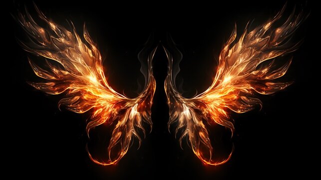 A pair of fire flame wings isolated on black background