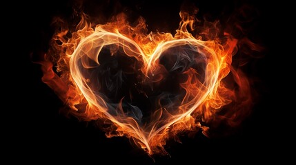 fire flame heart shape isolated on black background
