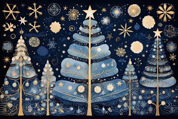 Obraz premium Christmas Tree with Delicate Details, and Shimmering Accents. Festive, Imaginative Christmas card.