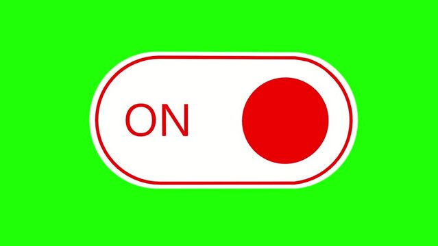 Red button on and off on a green chroma key background. Switch on footage. Rendering animation.