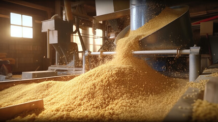 Close-up of the rice processing machinery