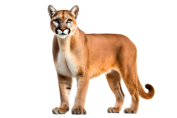 Puma isolated on a transparent background. Animal left side view.