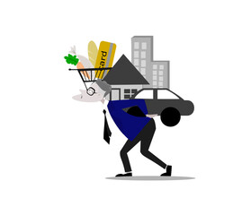 Due to economic issues, inflation, and financial crises, men of working age bear the burden of car installment payments, housing loan , more expensive living and business expenses.isolate background.
