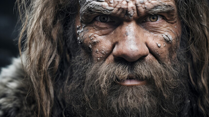 Obraz premium neanderthal - caveman - prehistory - chipped stone - bonfire - hunter