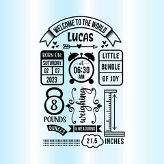 Birthday announcement template vector for print or cut