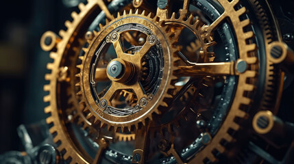 Close-up of a giant clockwork gear machine