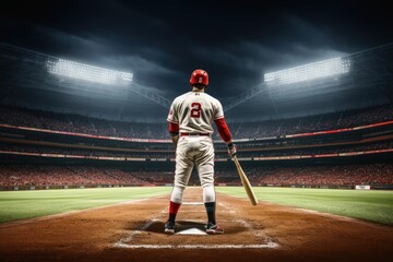 A baseball player in a big stadium. - obrazy, fototapety, plakaty