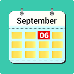 calendar vector drawing, date September 6 on the page