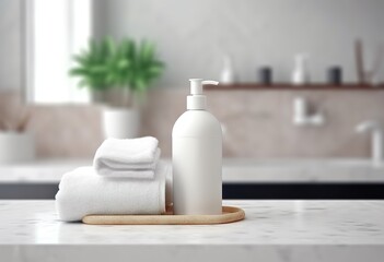 Obraz na płótnie Canvas Gray ceramic bottle with white cotton towels in bathroom