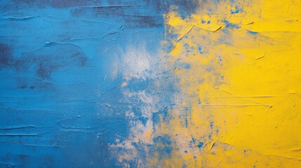 Artistic Fusion: Vibrant Yellow and Blue Textured Background Enhanced by Chalk and Vintage Painted Stone Elements.