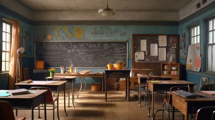 Fototapeta na wymiar Close-up of chalk on the desk in a classroom