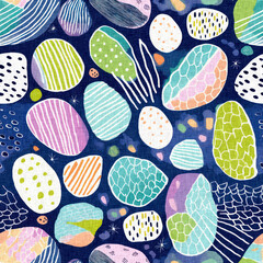  Seamless trendy pebble rock repeat background. Tropical modern beach stones coastal pattern clash fabric print for summer textile designs with a fresh linen cotton effect.