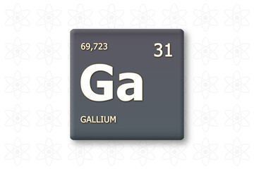 Gallium. Abkuerzung: Ga. Chemisches Element des Periodensystems. Weisser Text innerhalb eines grauen Rechtecks auf weissem Hintergrund.