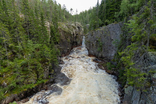 Helvetesfallet waterfall in &Auml;m&aring;n, Orsa, Sweden.