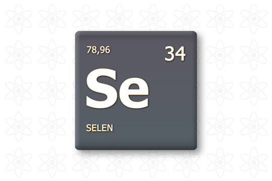 Selen. Abkuerzung: Se. Chemisches Element des Periodensystems. Weisser Text innerhalb eines grauen Rechtecks auf weissem Hintergrund.