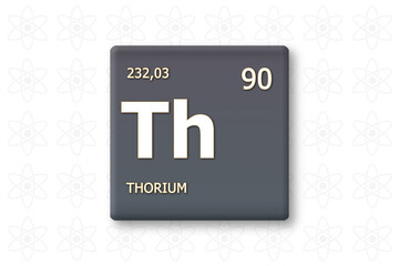 Thorium. Abkuerzung: Th. Chemisches Element des Periodensystems. Weisser Text innerhalb eines grauen Rechtecks auf weissem Hintergrund.