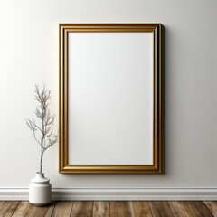Fototapeta na wymiar An ornate gold frame that's empty with white background. Generative AI. 