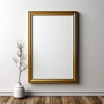 An ornate gold frame that's empty with white background. Generative AI. 
