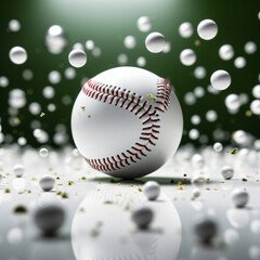 Photo of baseball going into a goal with rain droplets background