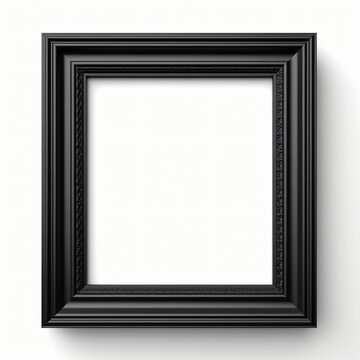 Empty blank canvas with decorative black picture frame on a white background mock-up