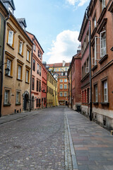 View of the cobblestone streets at the Old Town Market Square in Warsaw, Poland