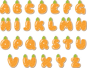 English Alphabet all letters cute carrot theme drawing
