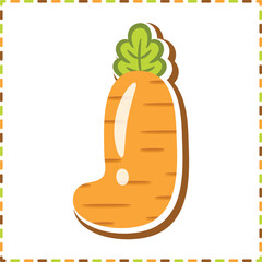 English Alphabet letter J cute carrot theme drawing