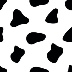 Cow seamless pattern. Vector long abstract background with repeated hand drawn black stains on a white background. Monochrome texture