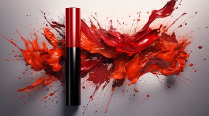 Bright red lipstick with a splash of red. Generative AI. 
