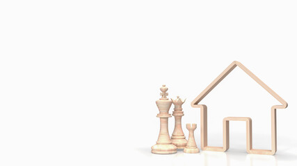 The chess family and house icon for home property Business 3d rendering