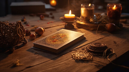 Naklejka na ściany i meble Close-up of symbolism of tarot cards on the table