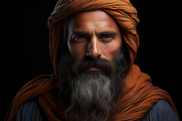 A close-up reveals a bearded Sikh man wearing a turban, symbolizing cultural identity and spiritual reverence in a single frame.