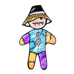 Halloween Voodoo Doll. Hand drawn sketch style. Vector illustration. Isolated on white.