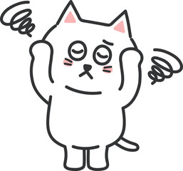 White cartoon cat feeling dizzy, vector illustration.