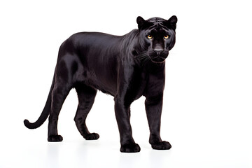 Panther isolated on a white background. Animal right side view portrait.